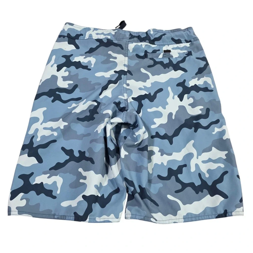 O'rageous Swim Short Mens Blue Small Camo‎ Print Beach 100% Polyester Drawstring